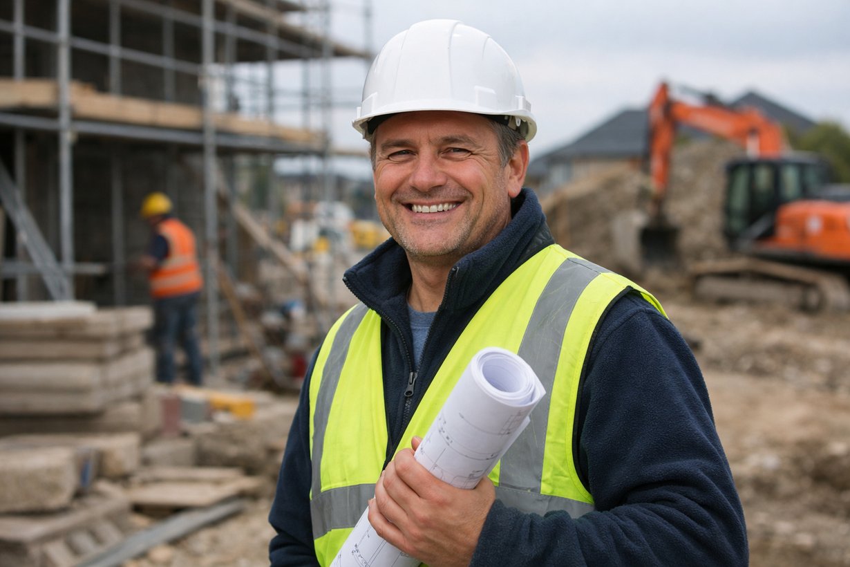 Dit is een tevreden klant op een werf - afbeelding gegenereerd door AI