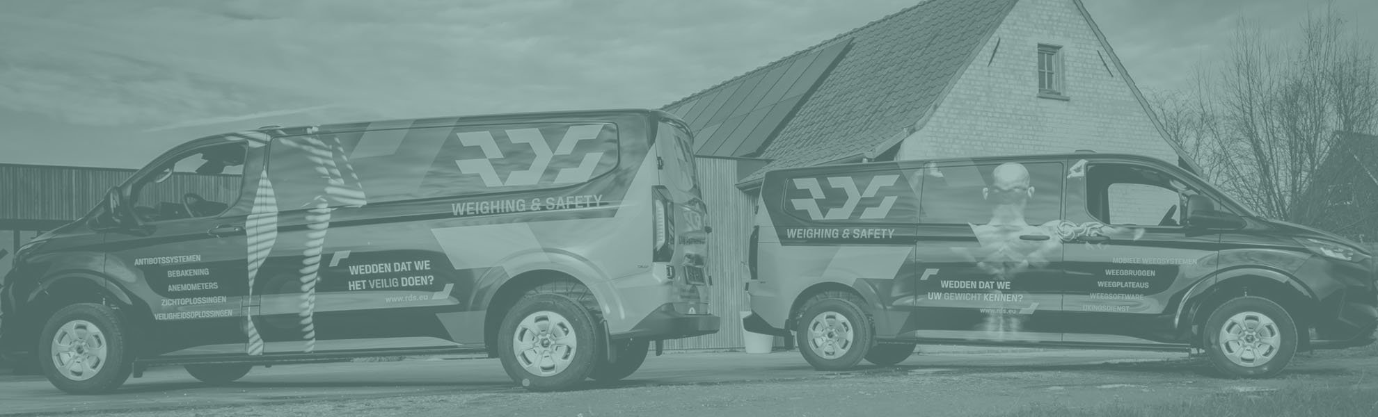 This is a website banner of RDS Weighing & Safety with the wrapped technician vans