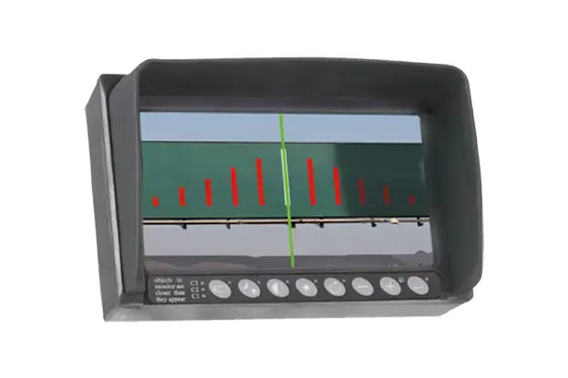 Ceci est un moniteur utilisant des caméras Orlaco comme système de positionnement pour les conteneurs.