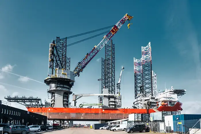 Grues dans le port - image d'ambiance - anémomètres nécessaires